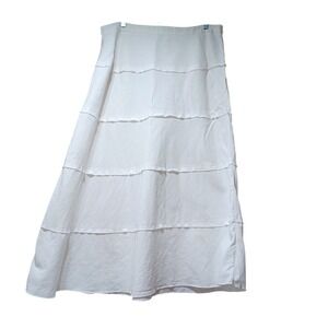 Womens 16 White Linen Blend Midi Skirt Raw Edge Tiers Minimalist Resort Coastal